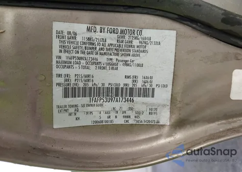 2007 Ford Taurus Se z USA, uszkodzony, nr VIN 1FAFP53U97A173446